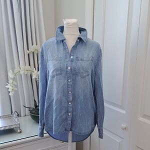 Serra Retreat By Joie Rucker Womens Softened Striped Denim Button Down Shirt XS